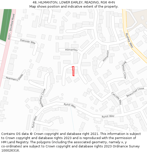 48, HILMANTON, LOWER EARLEY, READING, RG6 4HN: Location map and indicative extent of plot