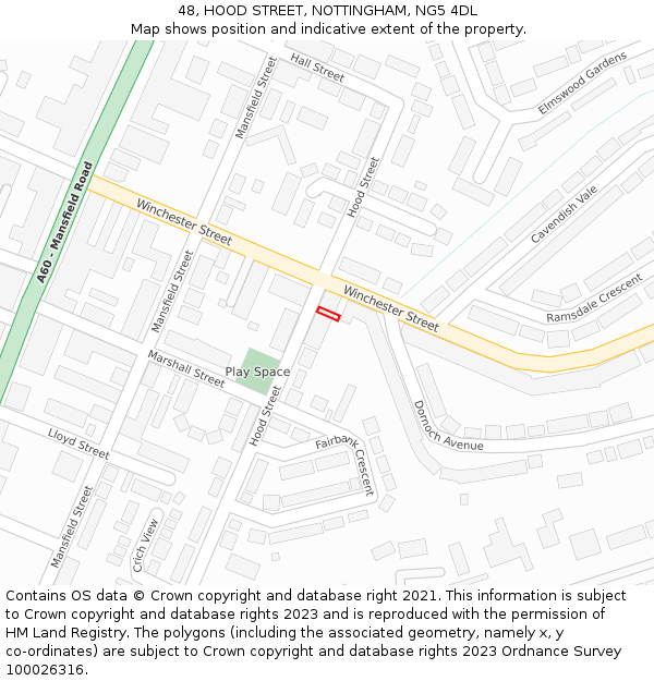 48, HOOD STREET, NOTTINGHAM, NG5 4DL: Location map and indicative extent of plot