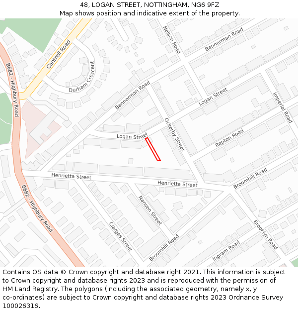 48, LOGAN STREET, NOTTINGHAM, NG6 9FZ: Location map and indicative extent of plot
