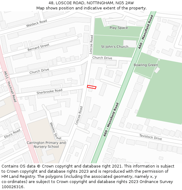 48, LOSCOE ROAD, NOTTINGHAM, NG5 2AW: Location map and indicative extent of plot