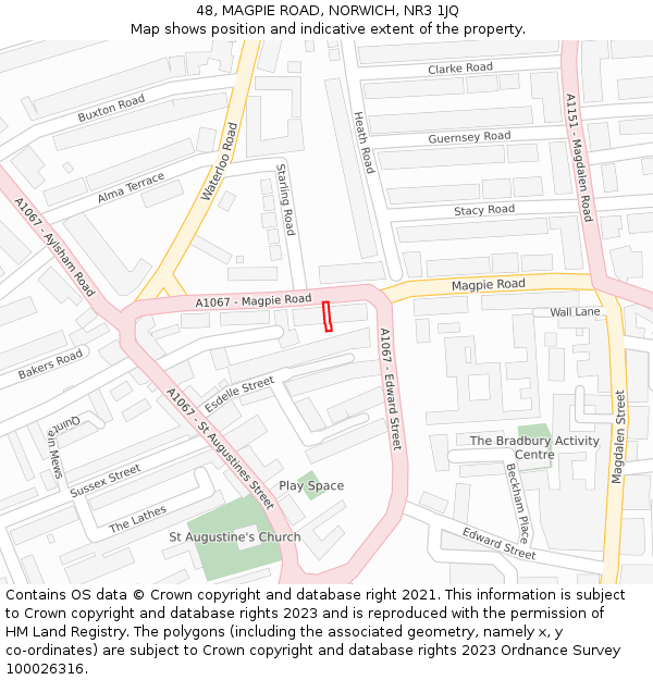 48, MAGPIE ROAD, NORWICH, NR3 1JQ: Location map and indicative extent of plot