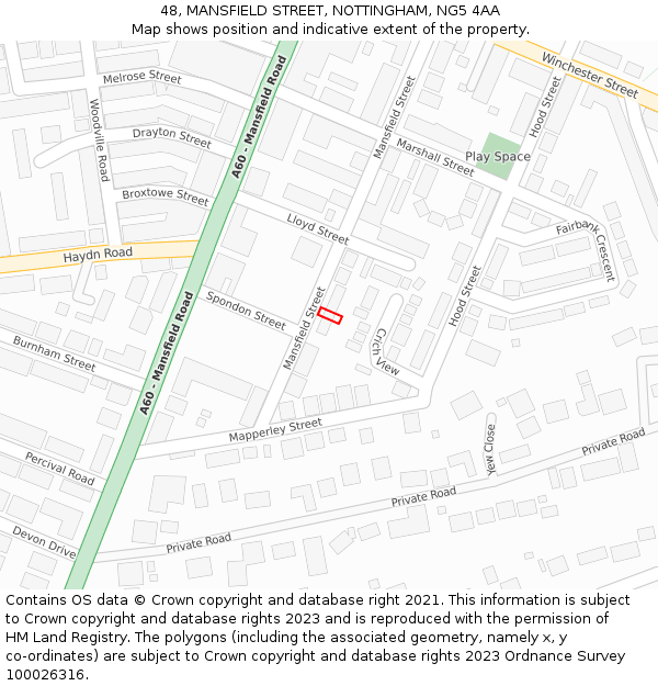 48, MANSFIELD STREET, NOTTINGHAM, NG5 4AA: Location map and indicative extent of plot