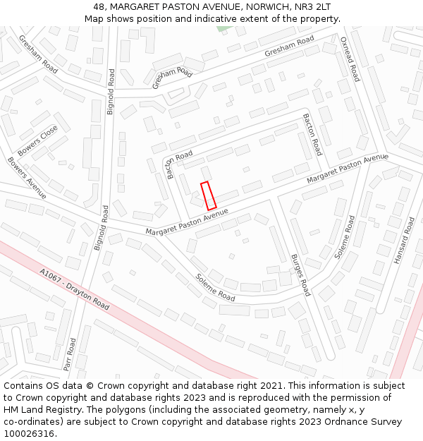 48, MARGARET PASTON AVENUE, NORWICH, NR3 2LT: Location map and indicative extent of plot