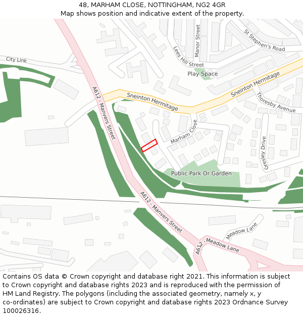 48, MARHAM CLOSE, NOTTINGHAM, NG2 4GR: Location map and indicative extent of plot
