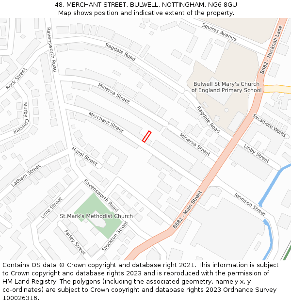 48, MERCHANT STREET, BULWELL, NOTTINGHAM, NG6 8GU: Location map and indicative extent of plot
