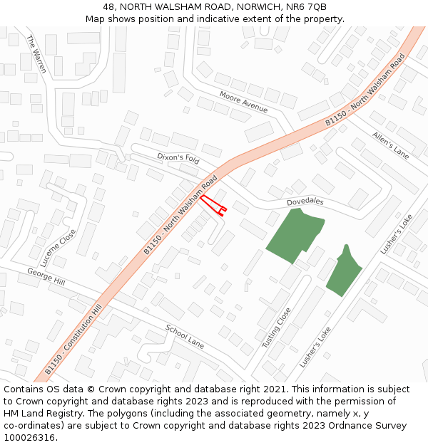 48, NORTH WALSHAM ROAD, NORWICH, NR6 7QB: Location map and indicative extent of plot