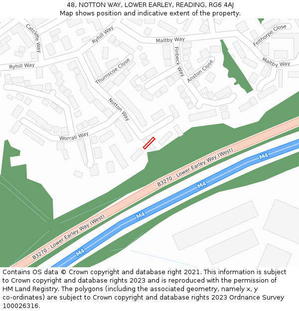 48, NOTTON WAY, LOWER EARLEY, READING, RG6 4AJ: Location map and indicative extent of plot