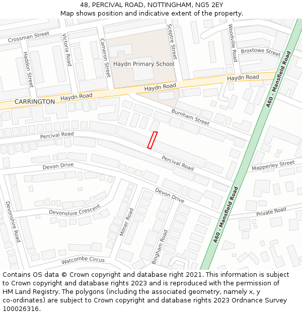 48, PERCIVAL ROAD, NOTTINGHAM, NG5 2EY: Location map and indicative extent of plot