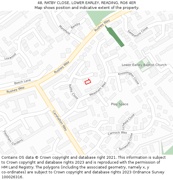 48, RATBY CLOSE, LOWER EARLEY, READING, RG6 4ER: Location map and indicative extent of plot