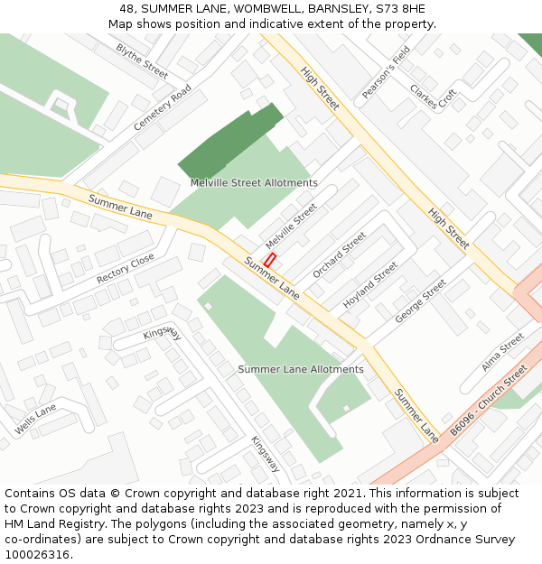 48, SUMMER LANE, WOMBWELL, BARNSLEY, S73 8HE: Location map and indicative extent of plot