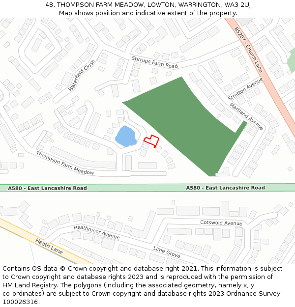48, THOMPSON FARM MEADOW, LOWTON, WARRINGTON, WA3 2UJ: Location map and indicative extent of plot