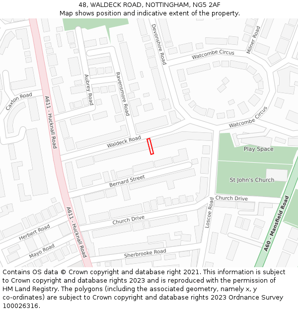 48, WALDECK ROAD, NOTTINGHAM, NG5 2AF: Location map and indicative extent of plot