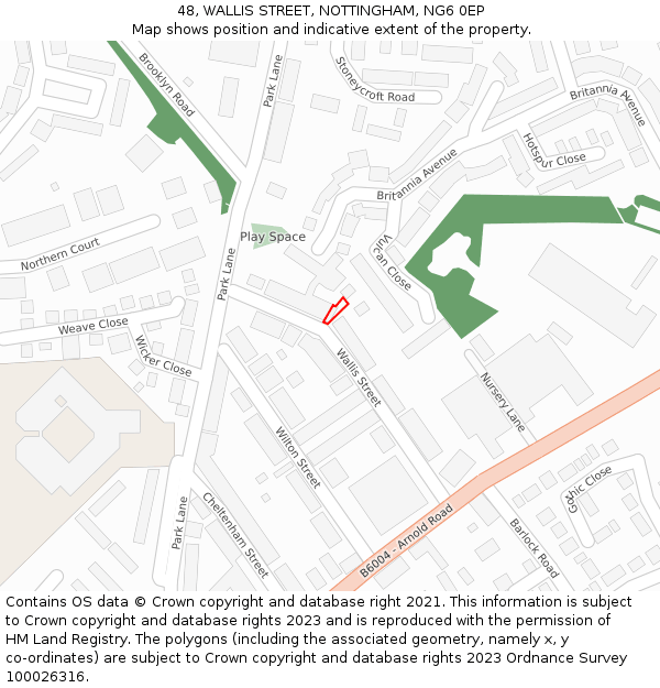 48, WALLIS STREET, NOTTINGHAM, NG6 0EP: Location map and indicative extent of plot