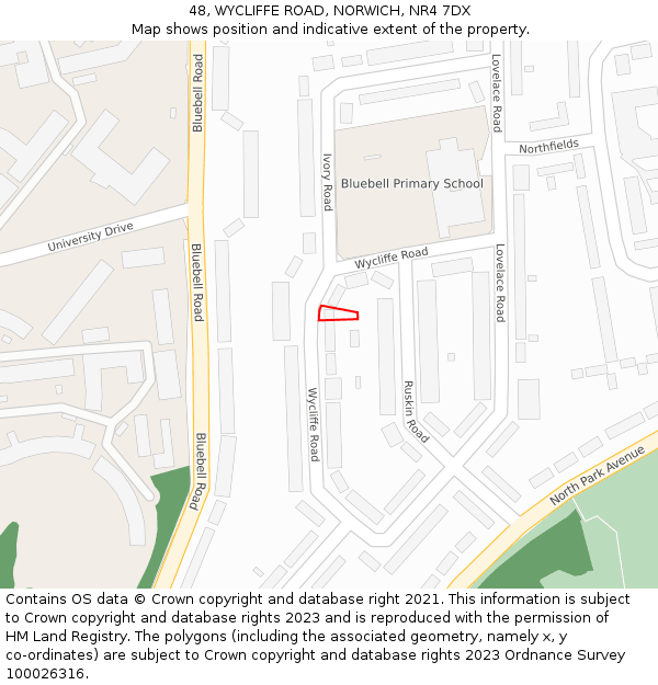 48, WYCLIFFE ROAD, NORWICH, NR4 7DX: Location map and indicative extent of plot