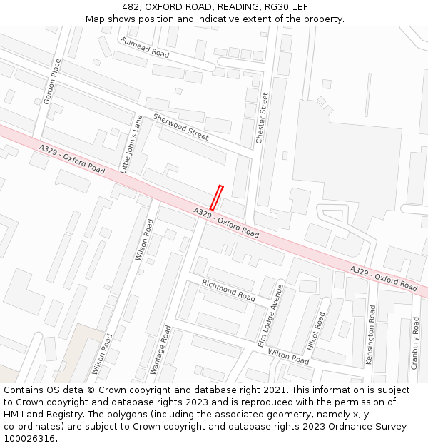 482, OXFORD ROAD, READING, RG30 1EF: Location map and indicative extent of plot