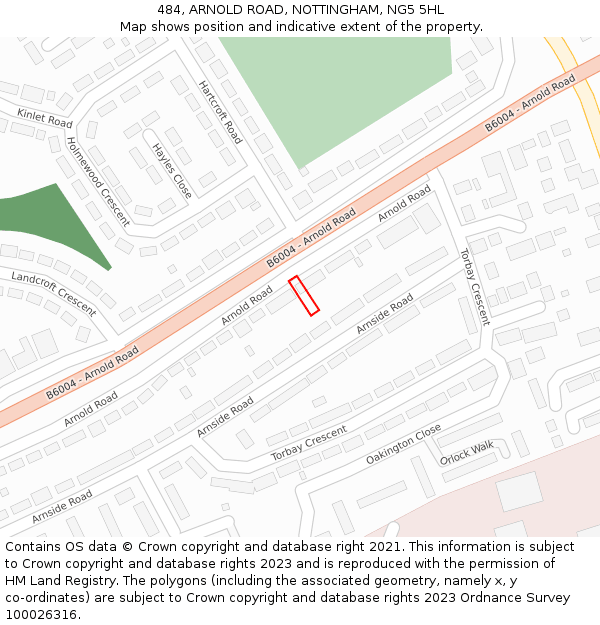484, ARNOLD ROAD, NOTTINGHAM, NG5 5HL: Location map and indicative extent of plot