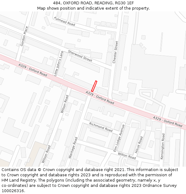 484, OXFORD ROAD, READING, RG30 1EF: Location map and indicative extent of plot