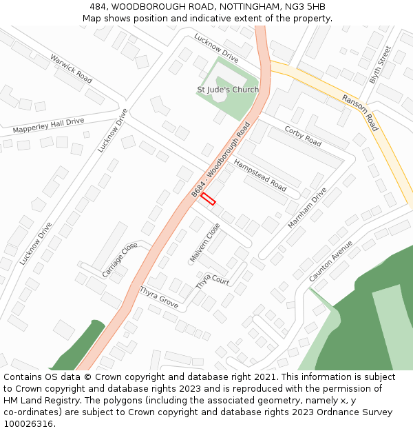 484, WOODBOROUGH ROAD, NOTTINGHAM, NG3 5HB: Location map and indicative extent of plot