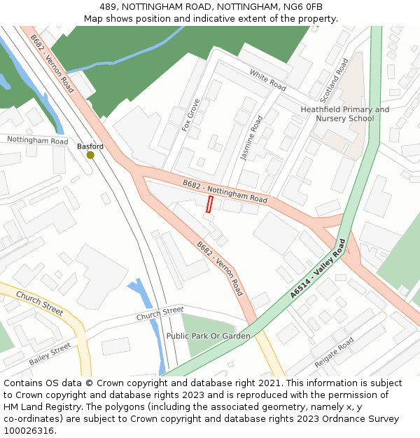 489, NOTTINGHAM ROAD, NOTTINGHAM, NG6 0FB: Location map and indicative extent of plot