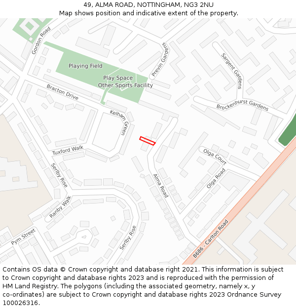 49, ALMA ROAD, NOTTINGHAM, NG3 2NU: Location map and indicative extent of plot