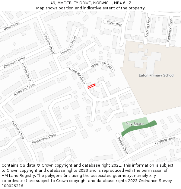 49, AMDERLEY DRIVE, NORWICH, NR4 6HZ: Location map and indicative extent of plot