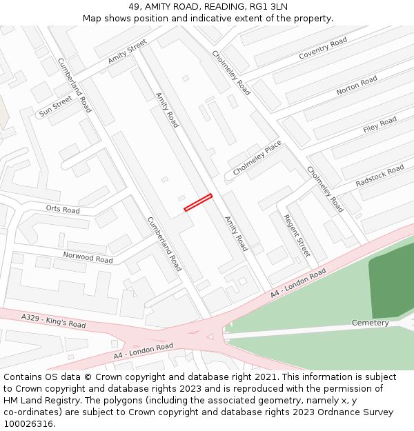 49, AMITY ROAD, READING, RG1 3LN: Location map and indicative extent of plot