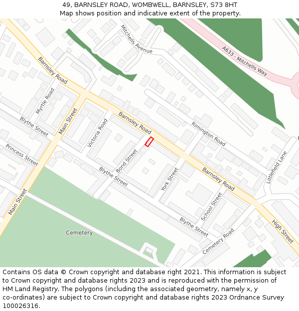 49, BARNSLEY ROAD, WOMBWELL, BARNSLEY, S73 8HT: Location map and indicative extent of plot