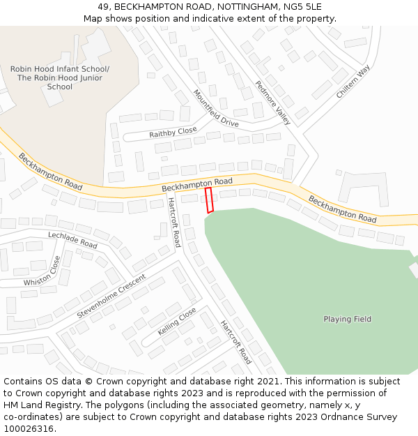 49, BECKHAMPTON ROAD, NOTTINGHAM, NG5 5LE: Location map and indicative extent of plot