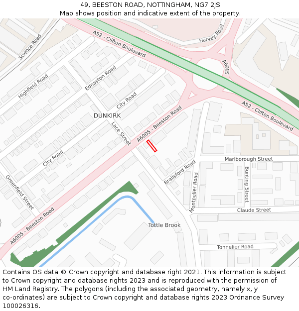 49, BEESTON ROAD, NOTTINGHAM, NG7 2JS: Location map and indicative extent of plot