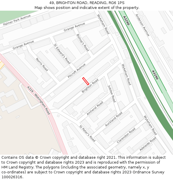 49, BRIGHTON ROAD, READING, RG6 1PS: Location map and indicative extent of plot