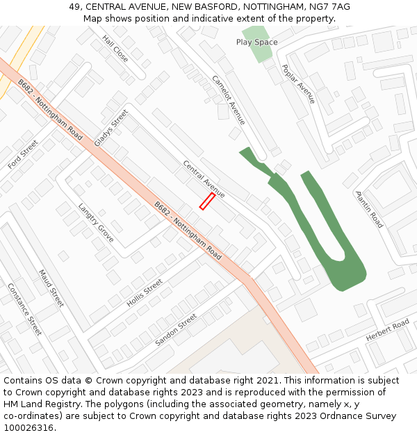 49, CENTRAL AVENUE, NEW BASFORD, NOTTINGHAM, NG7 7AG: Location map and indicative extent of plot
