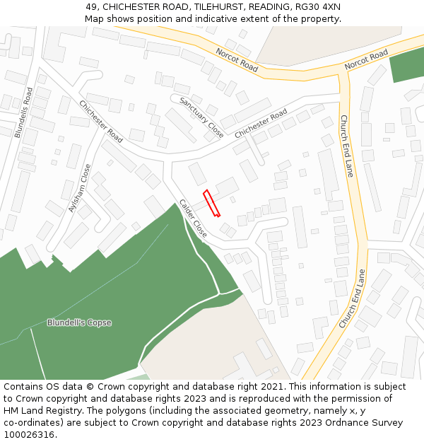 49, CHICHESTER ROAD, TILEHURST, READING, RG30 4XN: Location map and indicative extent of plot