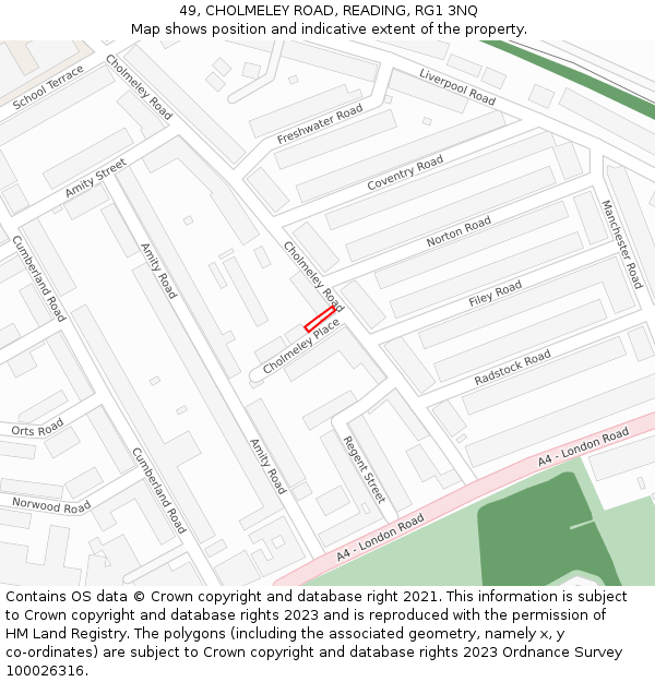 49, CHOLMELEY ROAD, READING, RG1 3NQ: Location map and indicative extent of plot