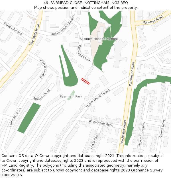 49, FAIRMEAD CLOSE, NOTTINGHAM, NG3 3EQ: Location map and indicative extent of plot