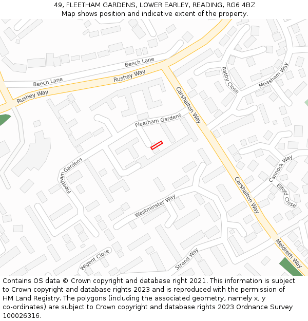 49, FLEETHAM GARDENS, LOWER EARLEY, READING, RG6 4BZ: Location map and indicative extent of plot