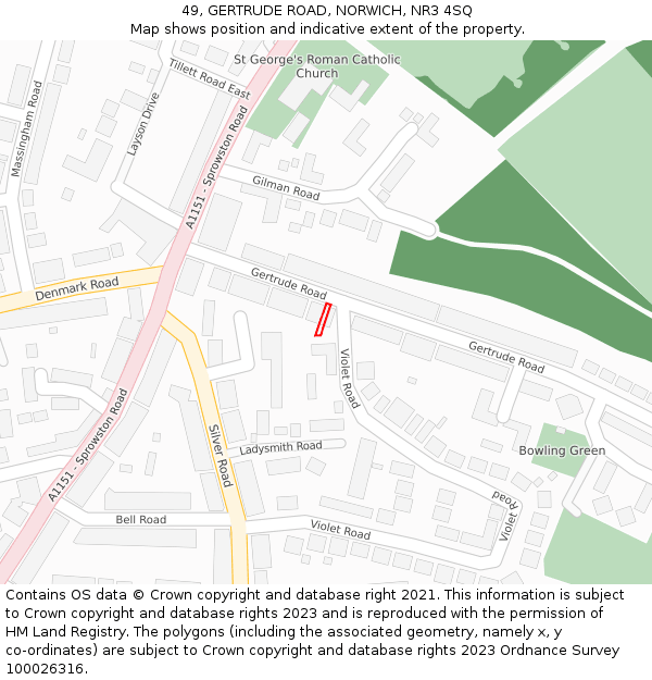 49, GERTRUDE ROAD, NORWICH, NR3 4SQ: Location map and indicative extent of plot