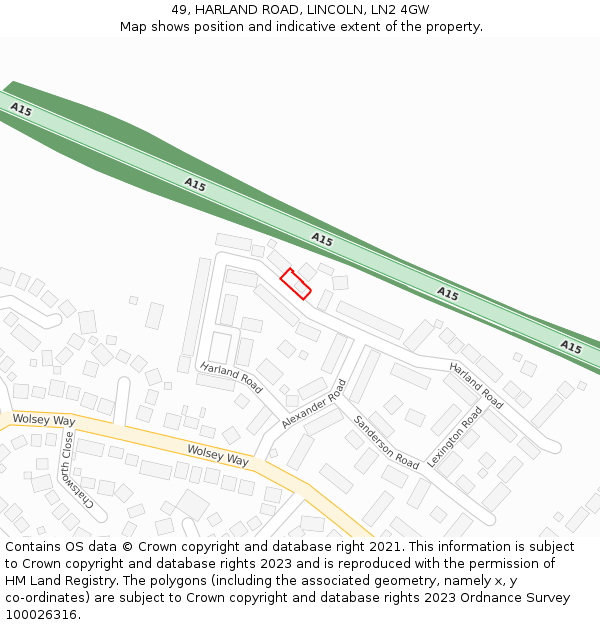 49, HARLAND ROAD, LINCOLN, LN2 4GW: Location map and indicative extent of plot