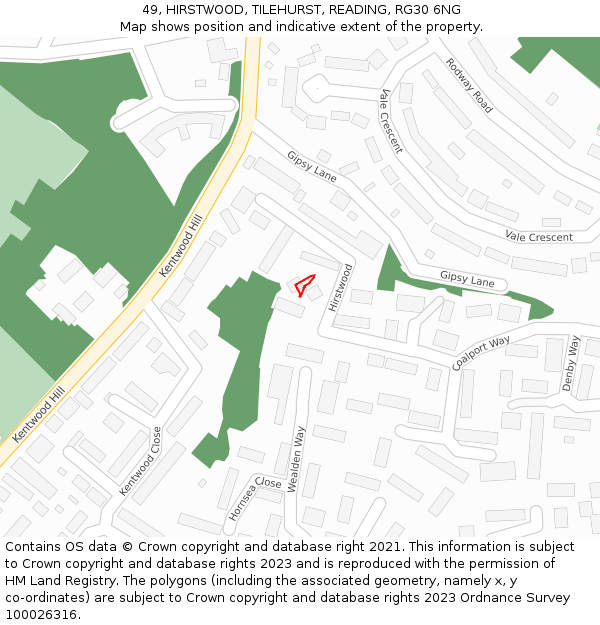 49, HIRSTWOOD, TILEHURST, READING, RG30 6NG: Location map and indicative extent of plot