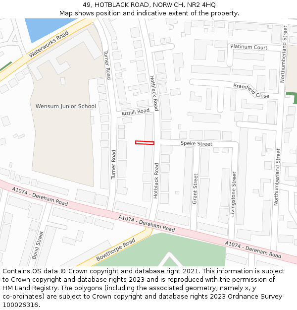 49, HOTBLACK ROAD, NORWICH, NR2 4HQ: Location map and indicative extent of plot