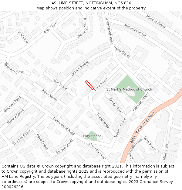 49, LIME STREET, NOTTINGHAM, NG6 8FX: Location map and indicative extent of plot