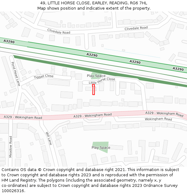 49, LITTLE HORSE CLOSE, EARLEY, READING, RG6 7HL: Location map and indicative extent of plot