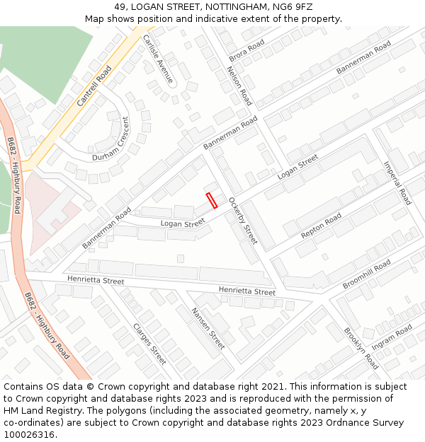 49, LOGAN STREET, NOTTINGHAM, NG6 9FZ: Location map and indicative extent of plot