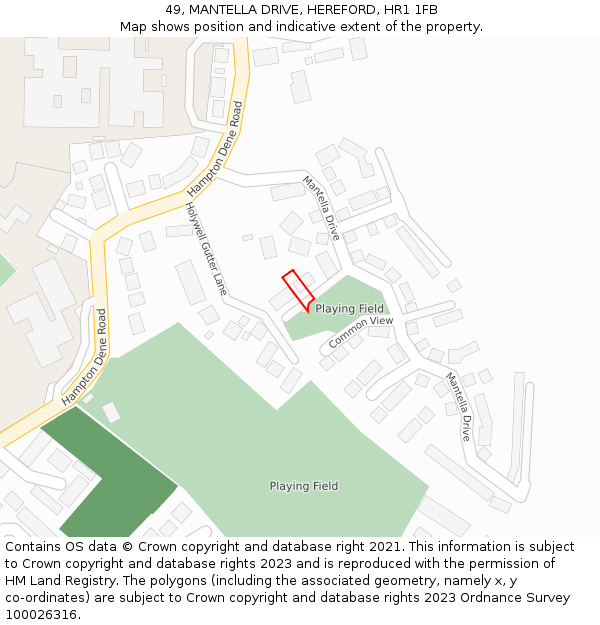 49, MANTELLA DRIVE, HEREFORD, HR1 1FB: Location map and indicative extent of plot