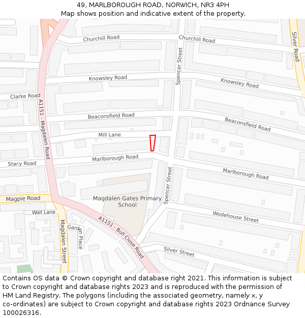 49, MARLBOROUGH ROAD, NORWICH, NR3 4PH: Location map and indicative extent of plot