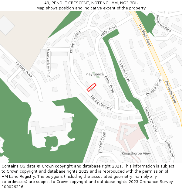 49, PENDLE CRESCENT, NOTTINGHAM, NG3 3DU: Location map and indicative extent of plot
