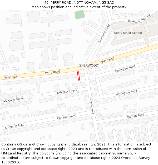 49, PERRY ROAD, NOTTINGHAM, NG5 3AD: Location map and indicative extent of plot