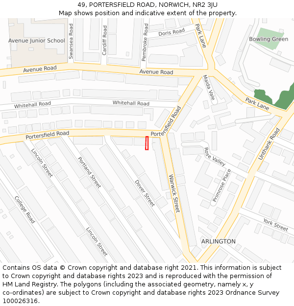 49, PORTERSFIELD ROAD, NORWICH, NR2 3JU: Location map and indicative extent of plot