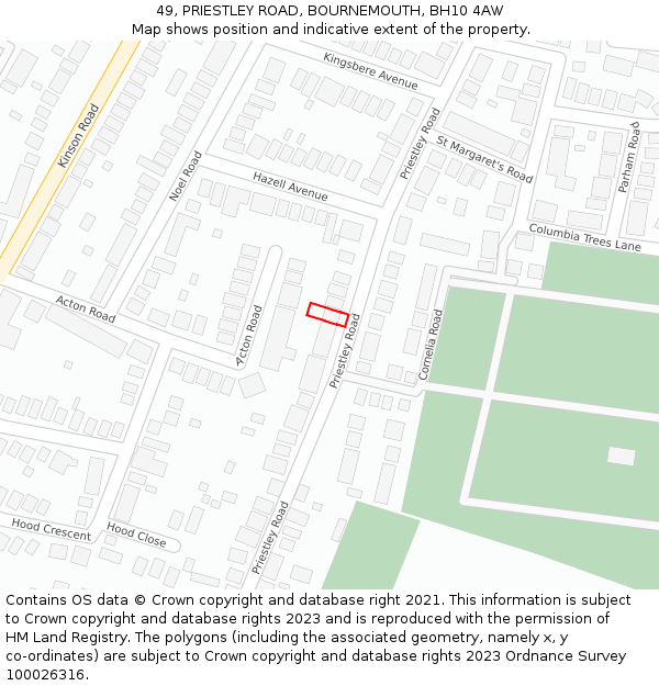 49, PRIESTLEY ROAD, BOURNEMOUTH, BH10 4AW: Location map and indicative extent of plot