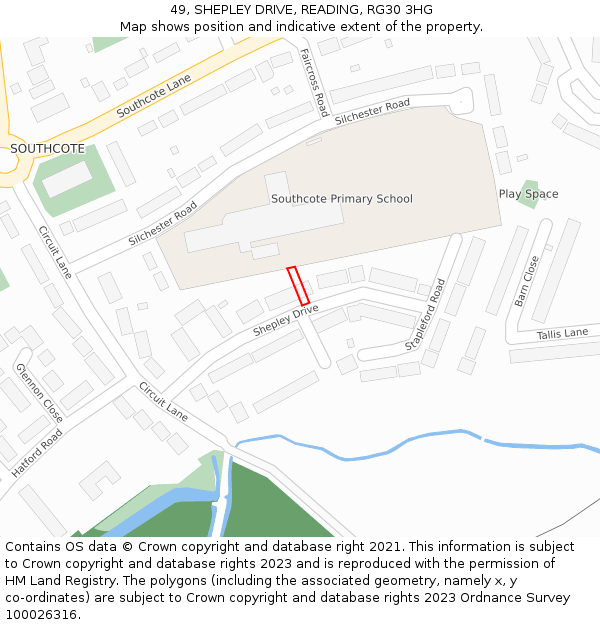 49, SHEPLEY DRIVE, READING, RG30 3HG: Location map and indicative extent of plot