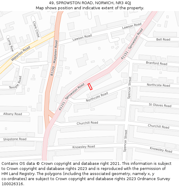 49, SPROWSTON ROAD, NORWICH, NR3 4QJ: Location map and indicative extent of plot